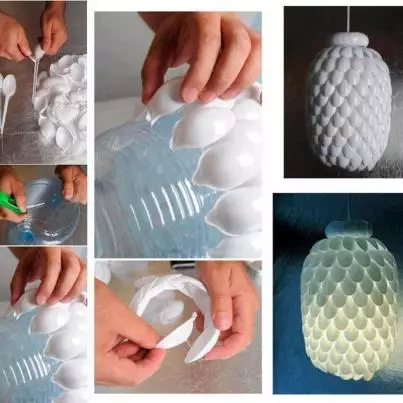 Lámpara reciclada con cucharas de plástico